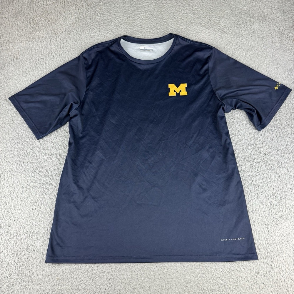 Michigan Wolverines Shirt Mens Medium Blue NCAA College Omni Shade PFG Columbia